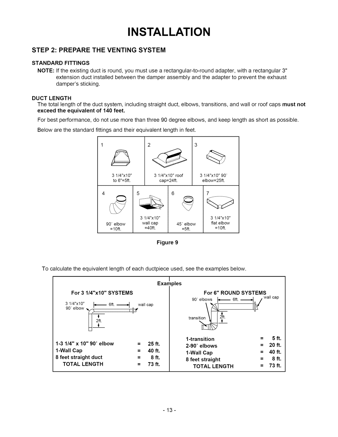 Amana ACO1860A owner manual Examples For 3 1/4x10, For 6 Round Systems, Total Length, 73 ft 