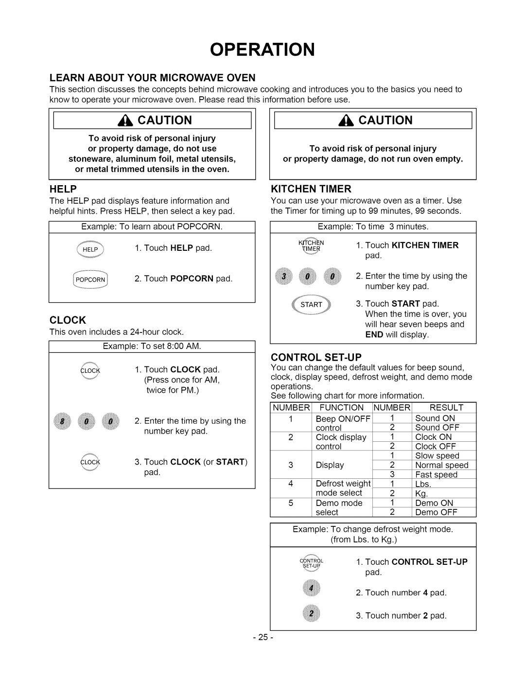 Amana ACO1860A owner manual Operation, Learn about Your Microwave Oven, Help, Kitchen Timer, Control SET-UP 