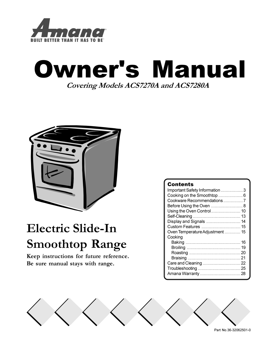 Amana owner manual Covering Models ACS7270A and ACS7280A, Contents 
