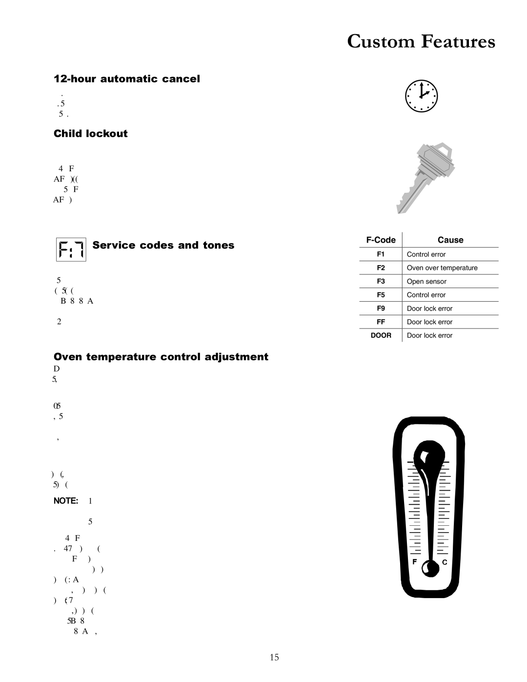 Amana ACS7280A, ACS7270A owner manual Custom Features, Hour automatic cancel, Child lockout, Service codes and tones 