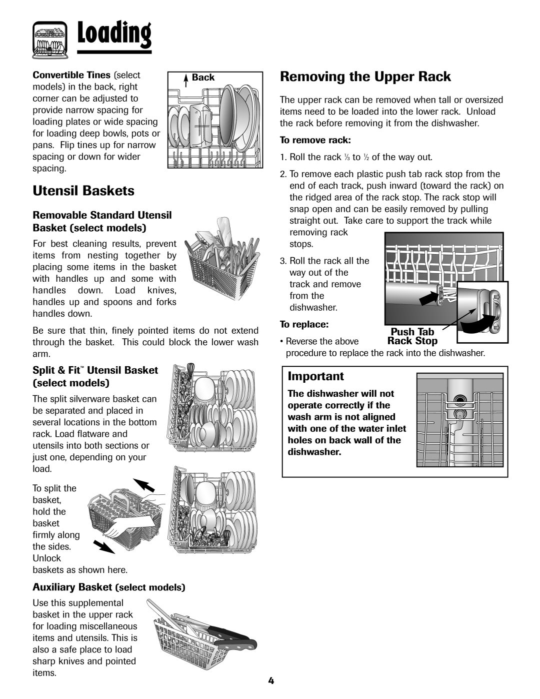 Amana ADB-1 warranty Removing the Upper Rack, Utensil Baskets 