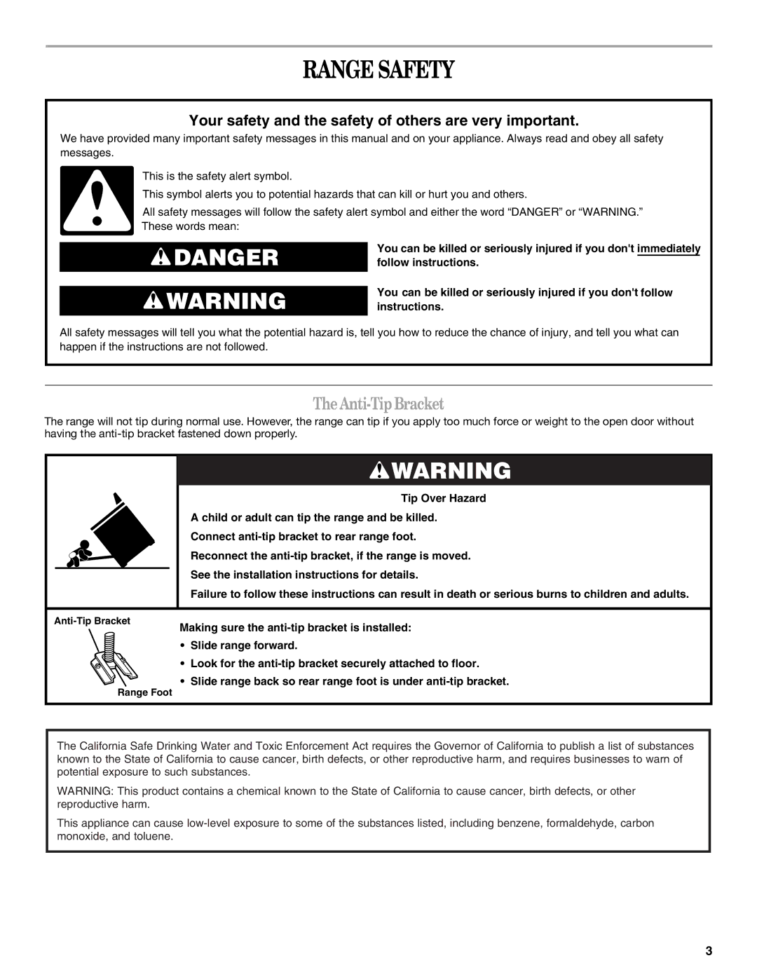 Amana AEP222VAW manual Range Safety, TheAnti-TipBracket 