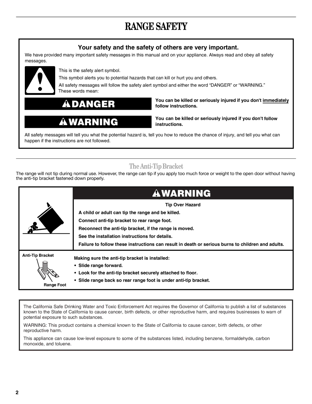 Amana AER5522VAW warranty Range Safety, TheAnti-TipBracket 