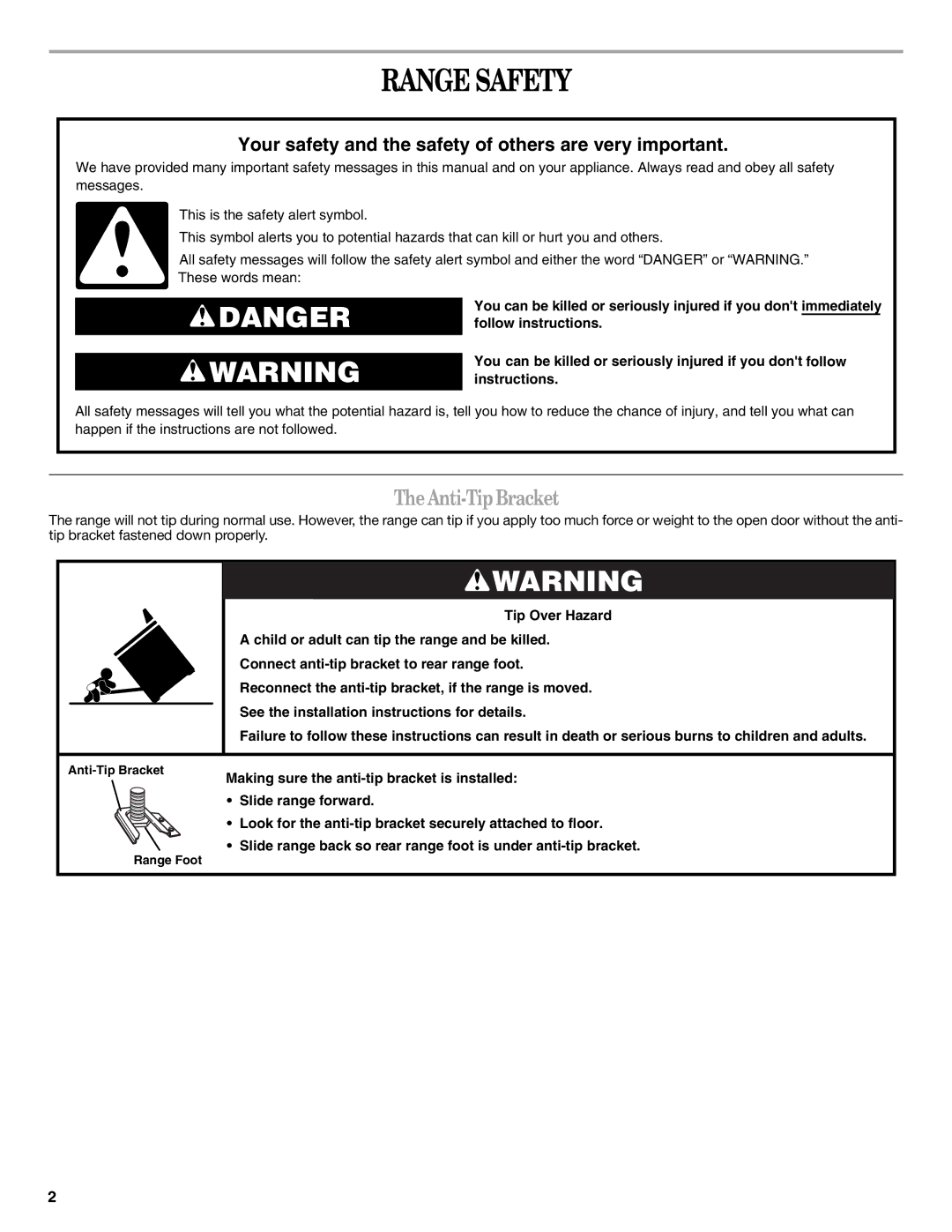 Amana AER5522VCW warranty Range Safety, TheAnti-TipBracket 