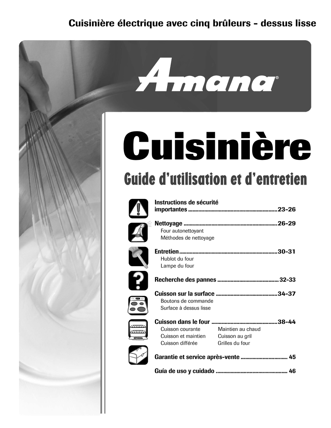 Amana AER5722CAS manual Cuisinière électrique avec cinq brûleurs dessus lisse 