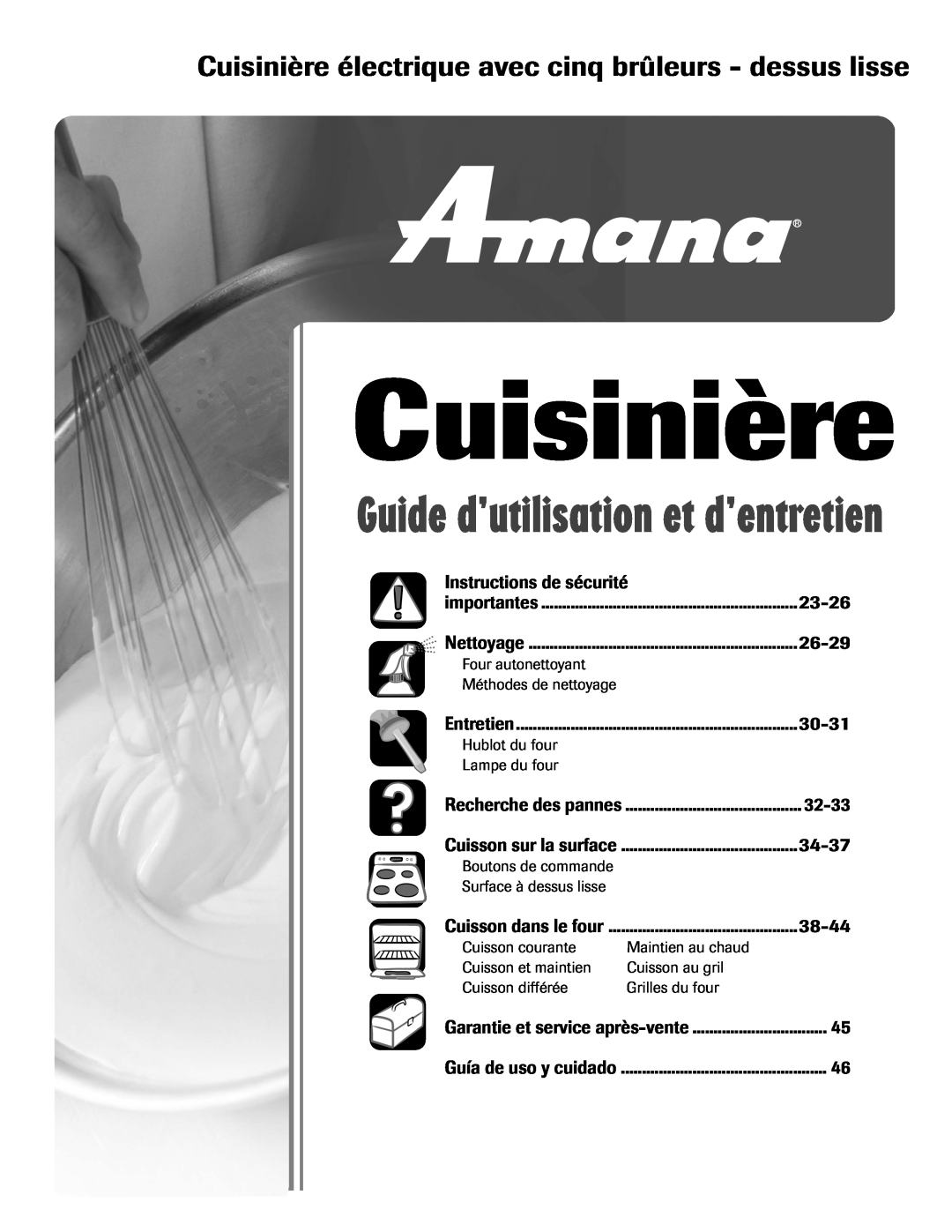 Amana AER5722CAS Cuisinière électrique avec cinq brûleurs - dessus lisse, Instructions de sécurité, 23-26, 26-29, 30-31 