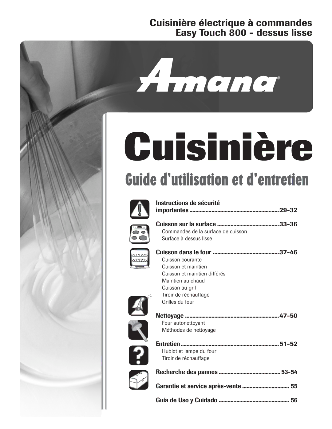 Amana AER5845RAW warranty Instructions de sécurité, 29-32, 33-36, 37-46, 47-50, 51-52 