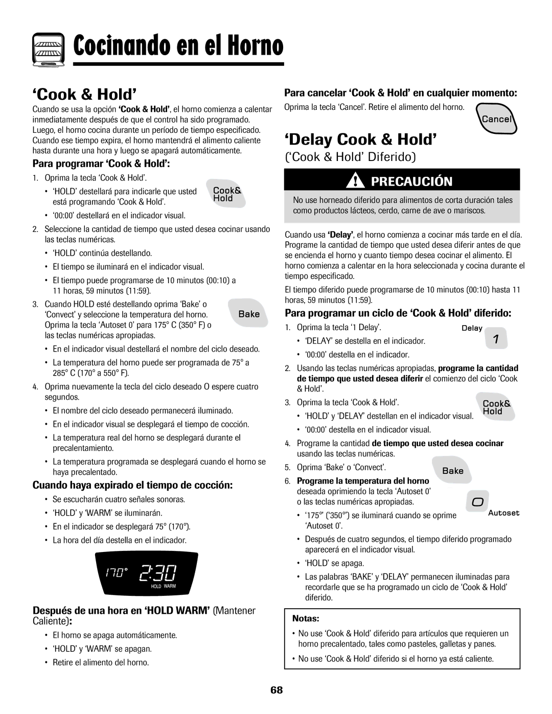 Amana AER5845RAW warranty ‘Delay Cook & Hold’, ‘Cook & Hold’ Diferido 