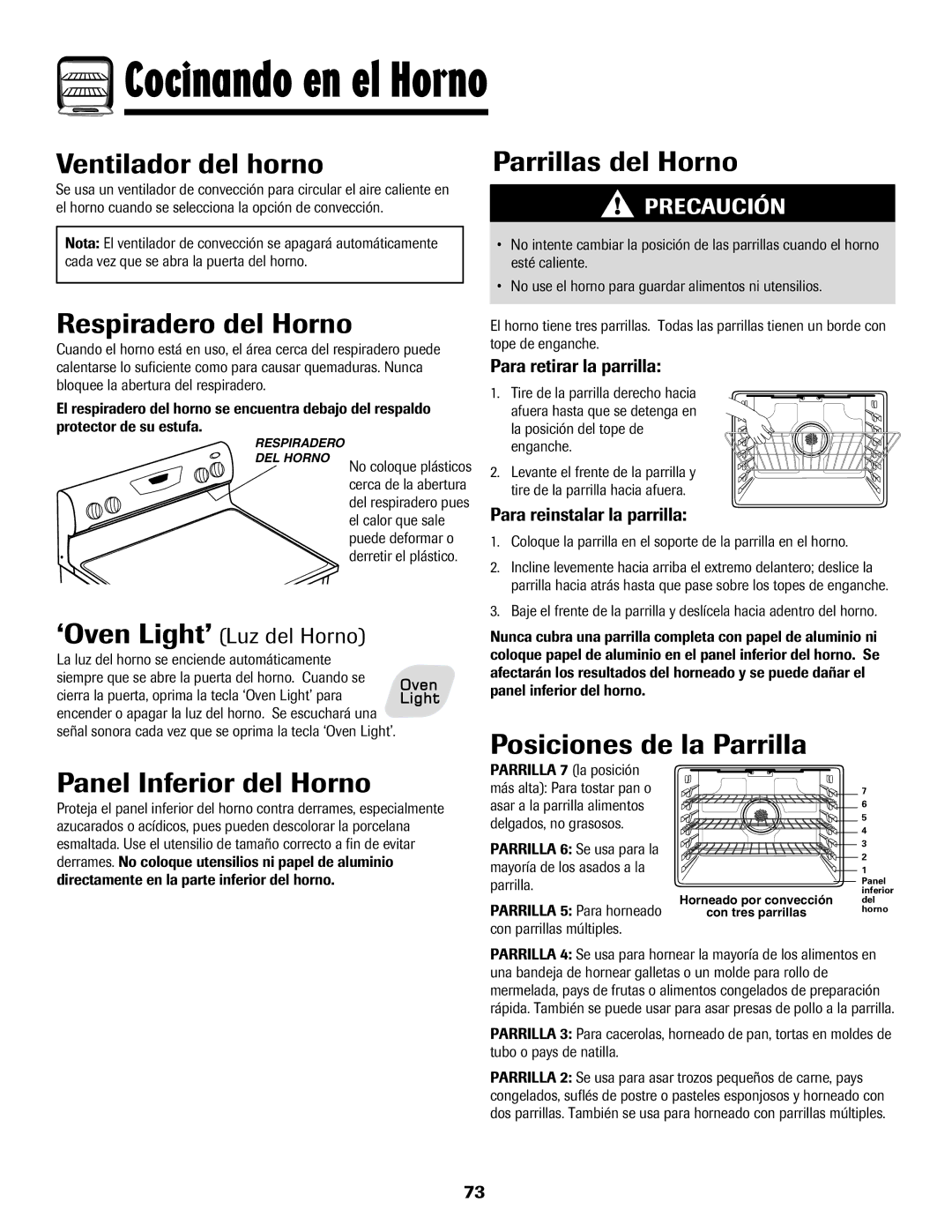 Amana AER5845RAW warranty Ventilador del horno, Respiradero del Horno, Parrillas del Horno, ‘Oven Light’ Luz del Horno 