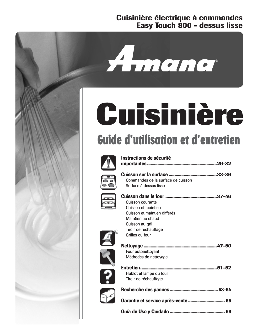 Amana AER5845RAW Cuisinière électrique à commandes Easy Touch 800 - dessus lisse, Instructions de sécurité, 29-32, 33-36 
