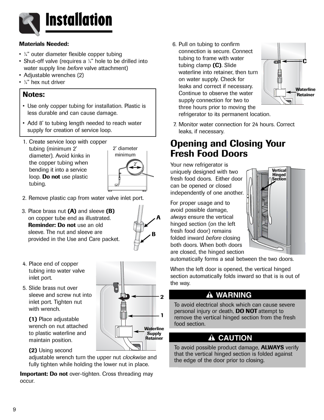 Amana AFI2538AEW important safety instructions Opening and Closing Your, Fresh Food Doors 