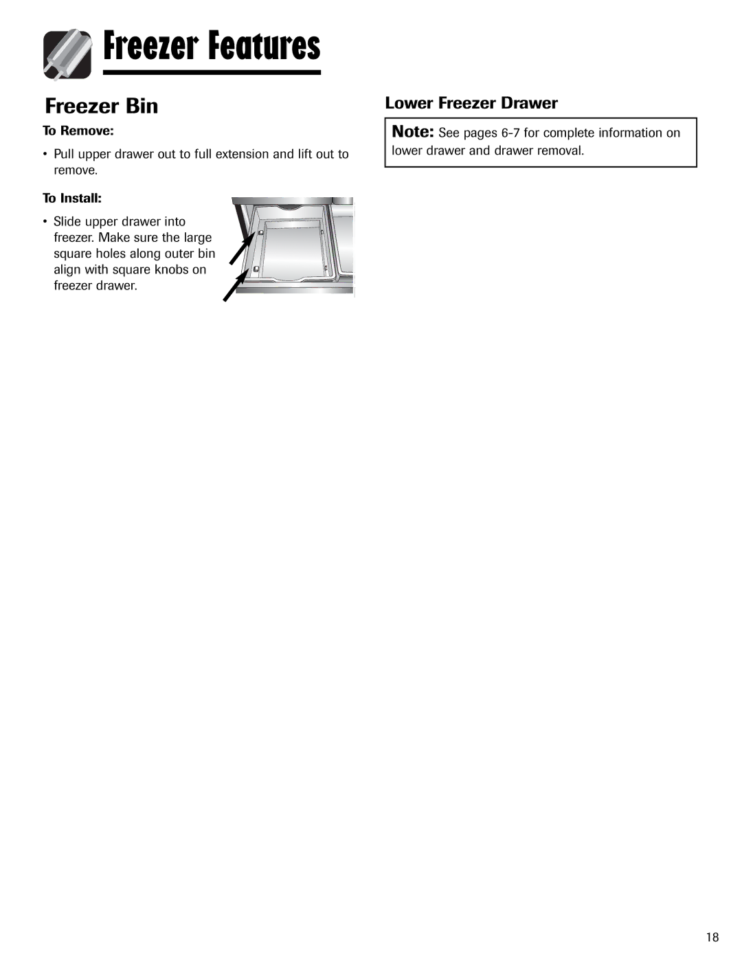 Amana AFI2538AEW important safety instructions Freezer Bin, Lower Freezer Drawer 