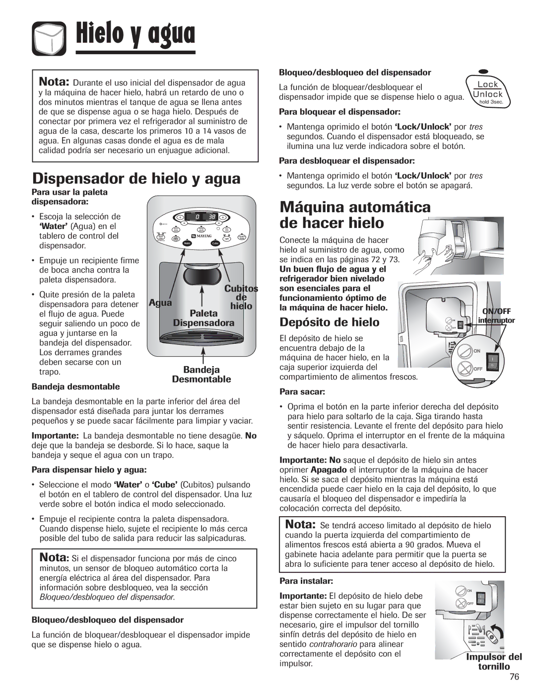 Amana AFI2538AEW Hielo y agua, Dispensador de hielo y agua, Máquina automática De hacer hielo, Depósito de hielo 