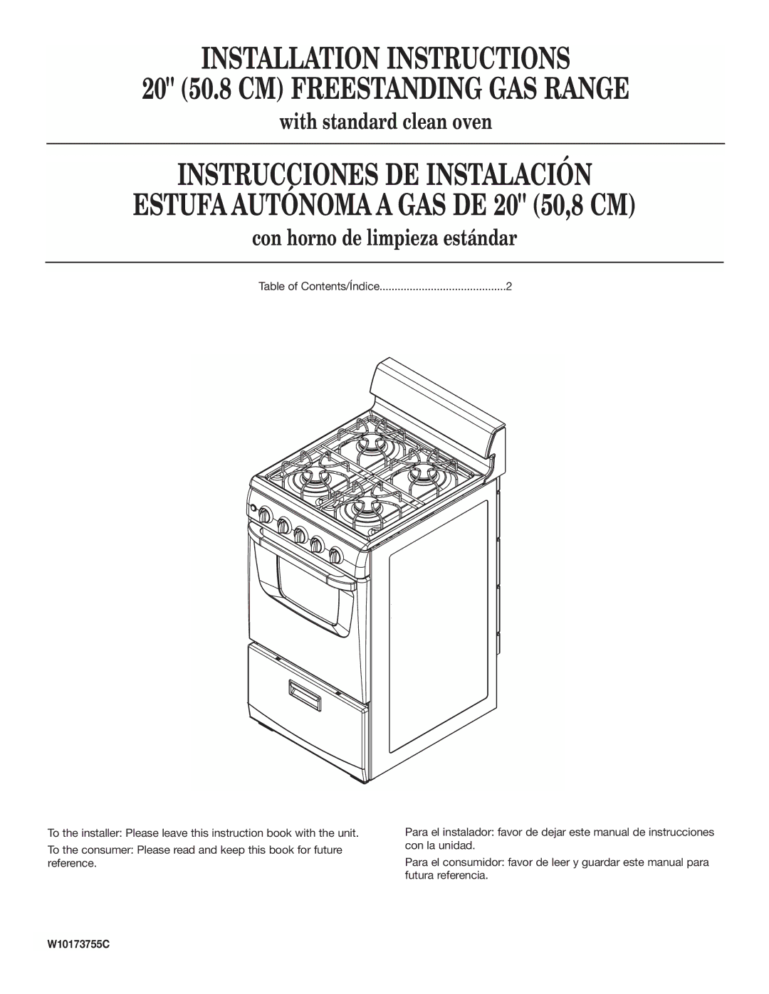 Amana AGG222VDW installation instructions Instrucciones DE Instalación, W10173755C 