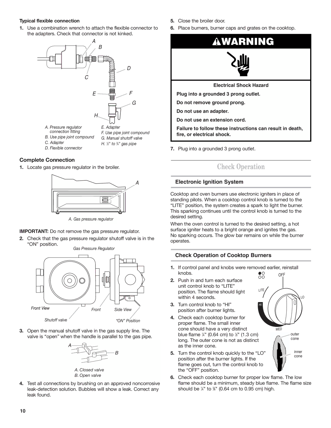 Amana AGG222VDW Complete Connection, Electronic Ignition System, Check Operation of Cooktop Burners 