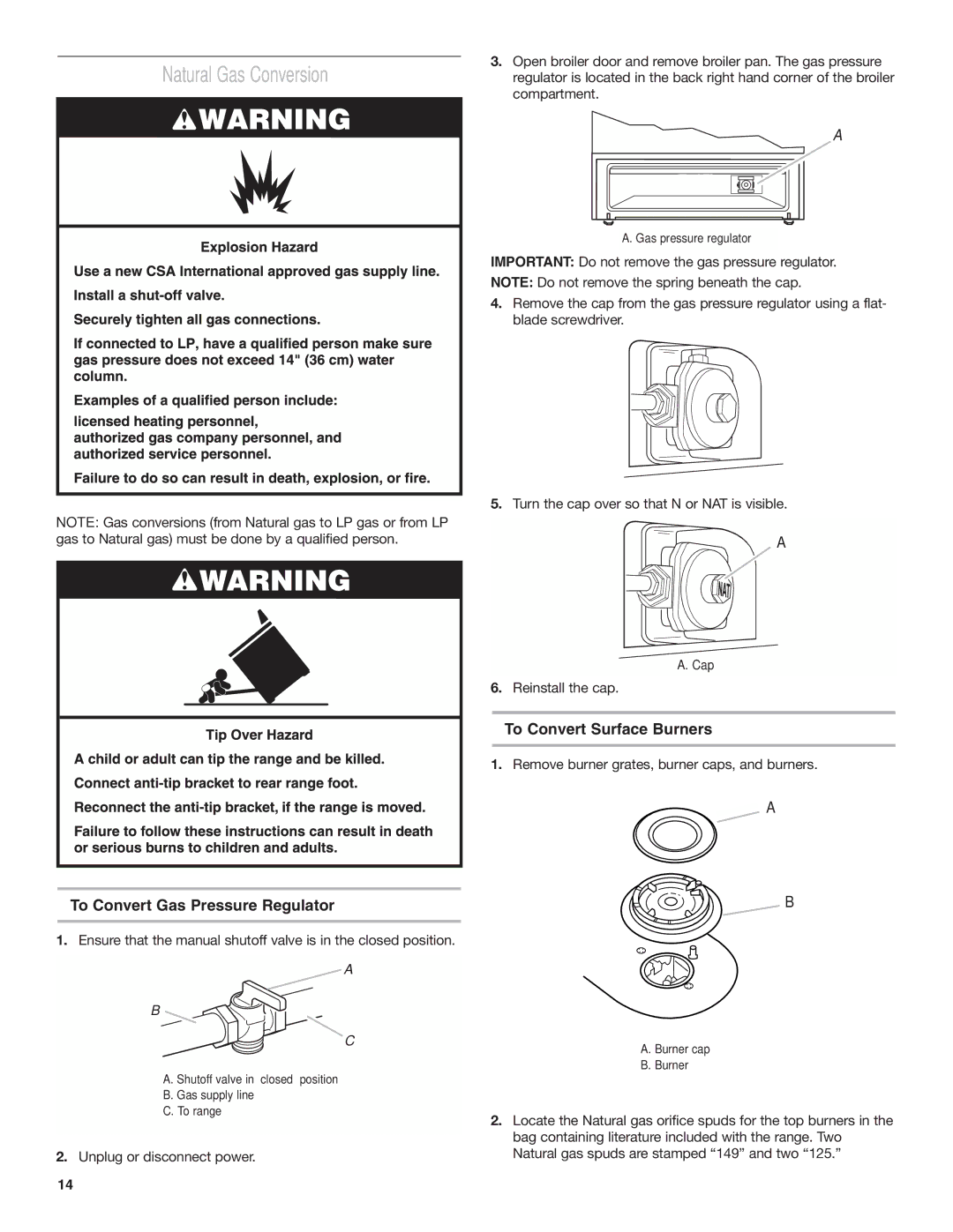 Amana AGG222VDW installation instructions Natural Gas Conversion 