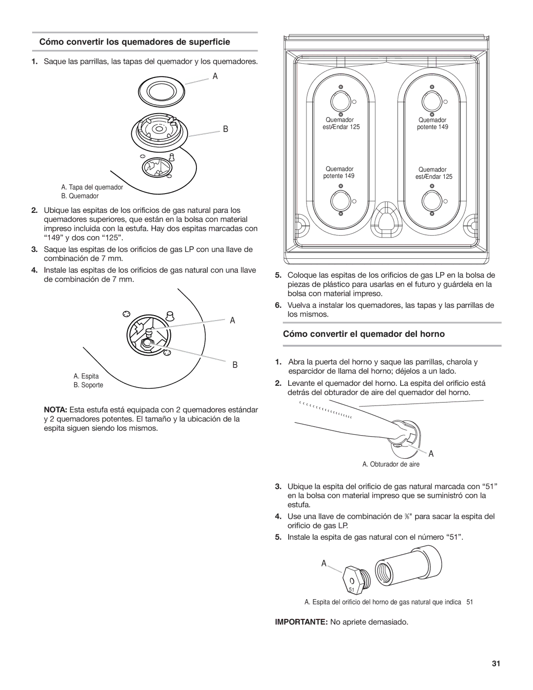 Amana AGG222VDW installation instructions Saque las parrillas, las tapas del quemador y los quemadores 