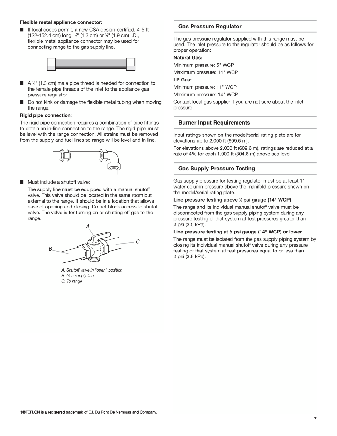 Amana AGG222VDW A C B, Gas Pressure Regulator, Burner Input Requirements, Gas Supply Pressure Testing, Natural Gas, LP Gas 