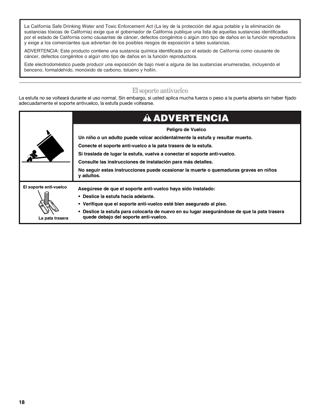 Amana AGR4422VDW manual El soporteantivuelco 