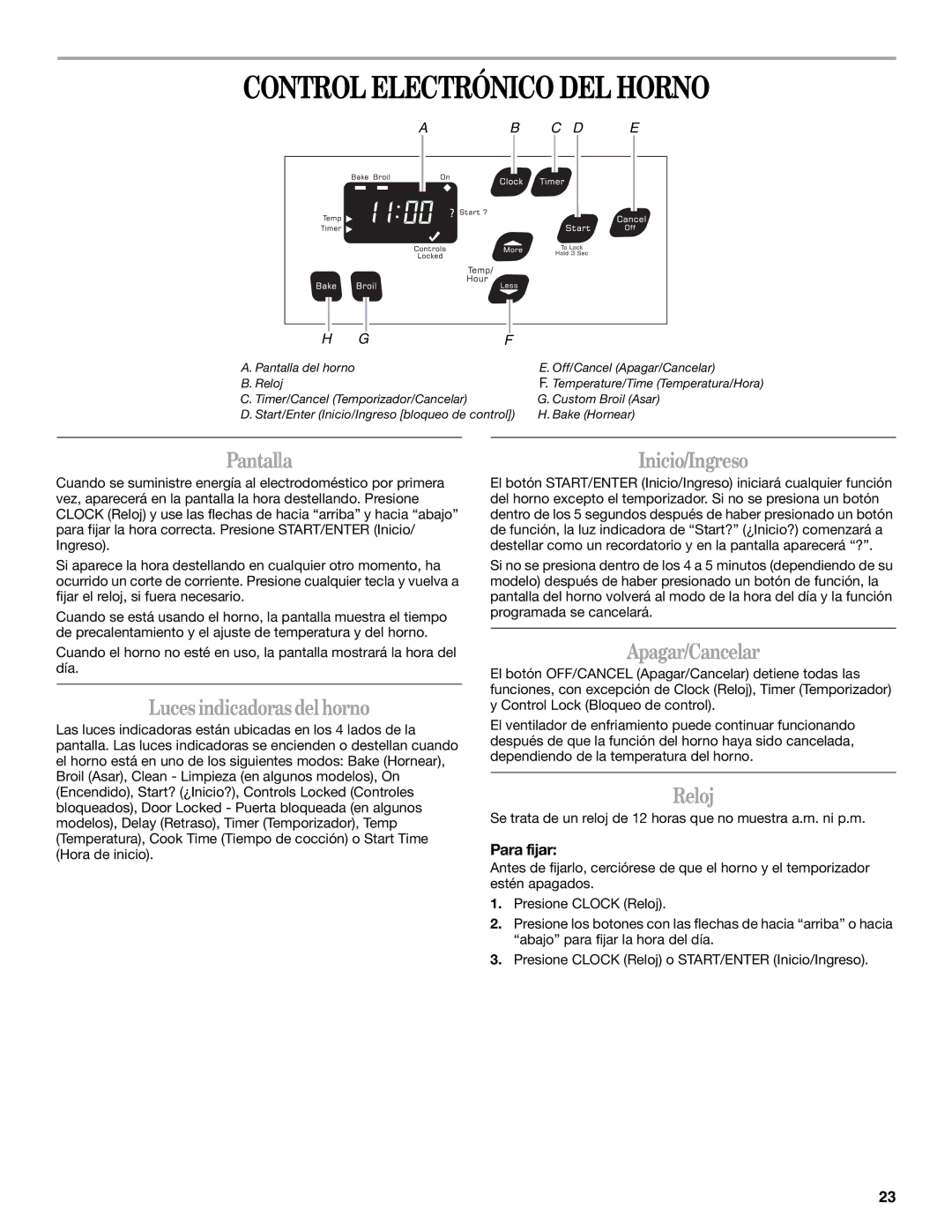 Amana AGR4422VDW manual Control Electrónico DEL Horno 