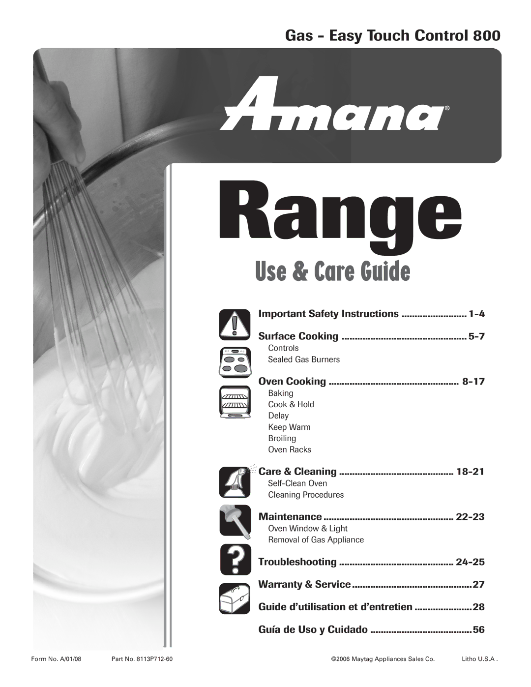 Amana AGR5835QDW important safety instructions Gas Easy Touch Control 