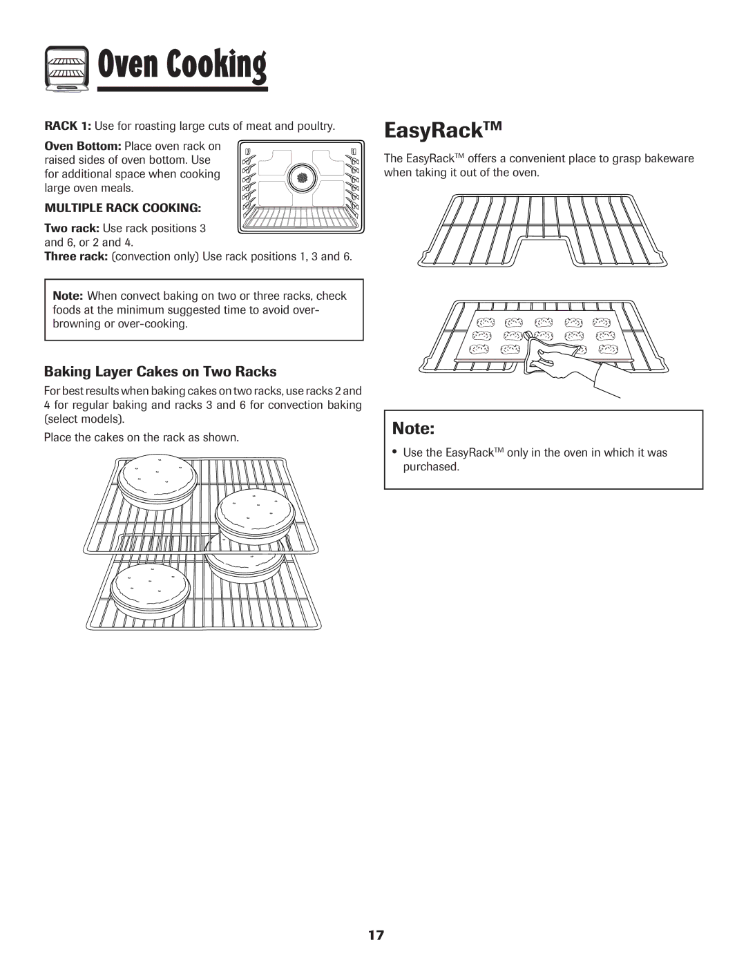 Amana AGR5835QDW important safety instructions EasyRackTM, Baking Layer Cakes on Two Racks 