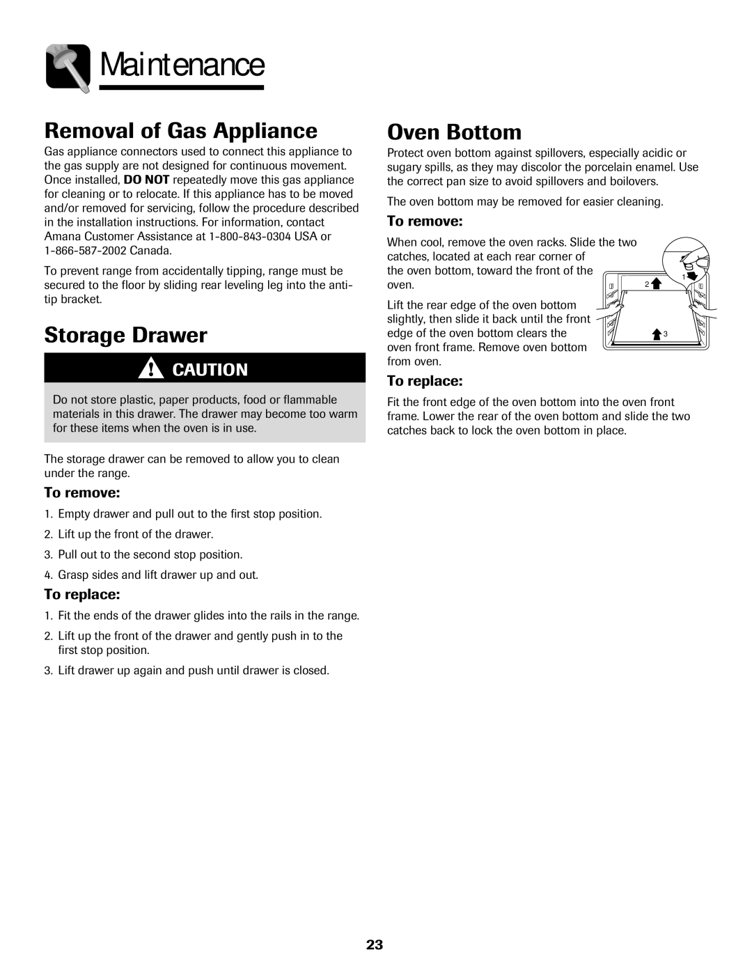 Amana AGR5835QDW important safety instructions Removal of Gas Appliance, Storage Drawer 