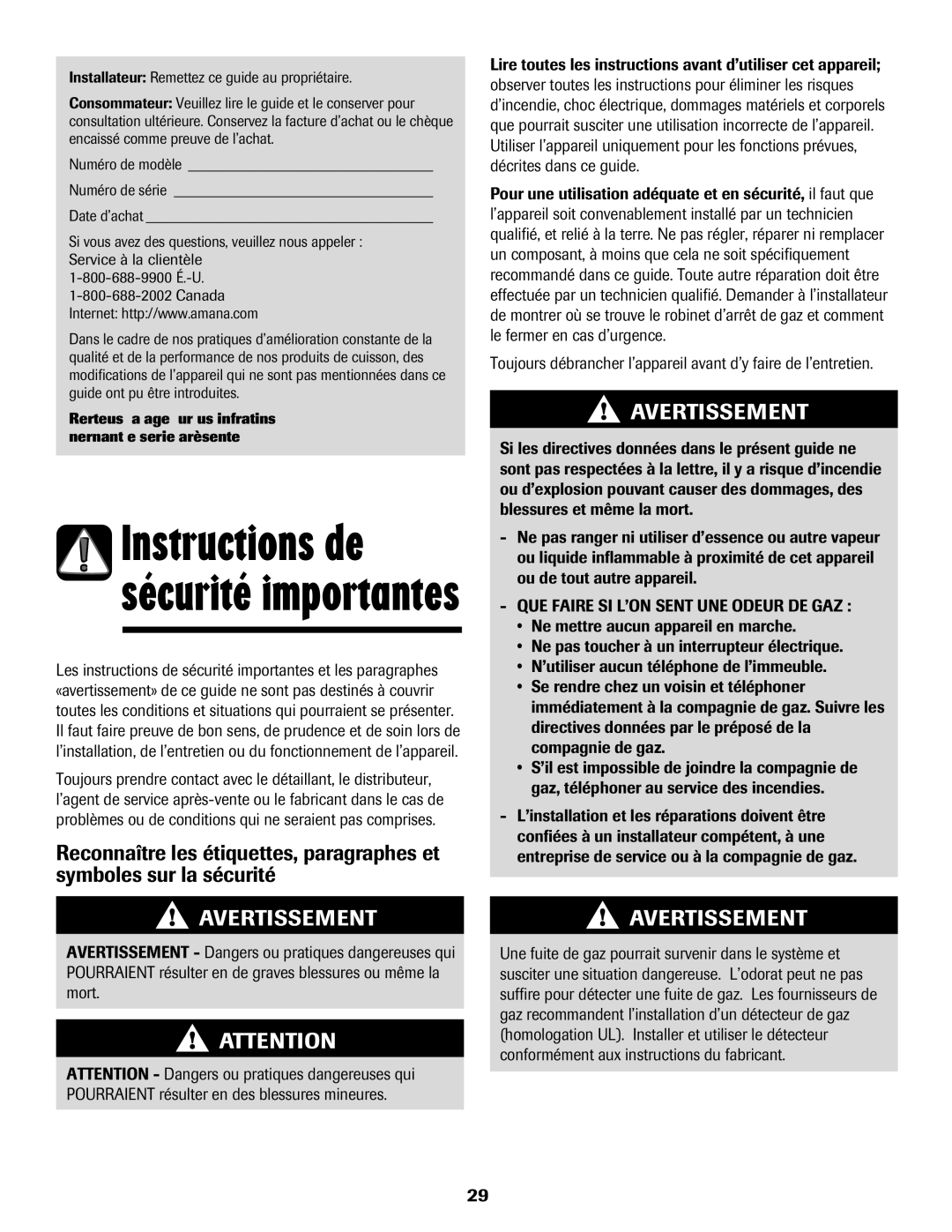 Amana AGR5835QDW important safety instructions Instructions de sécurité importantes 