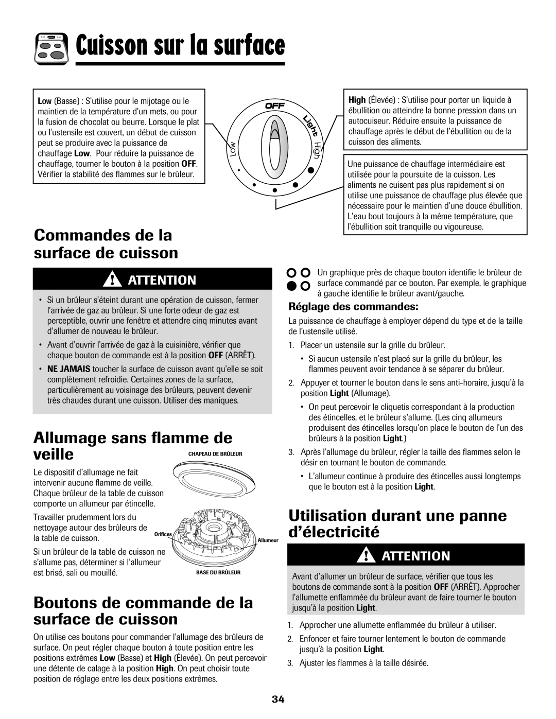 Amana AGR5835QDW important safety instructions Cuisson sur la surface 