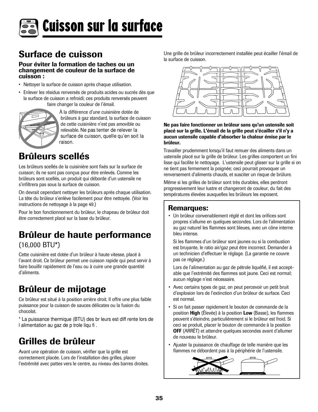 Amana AGR5835QDW Surface de cuisson, Brûleurs scellés, Brûleur de haute performance, Brûleur de mijotage 