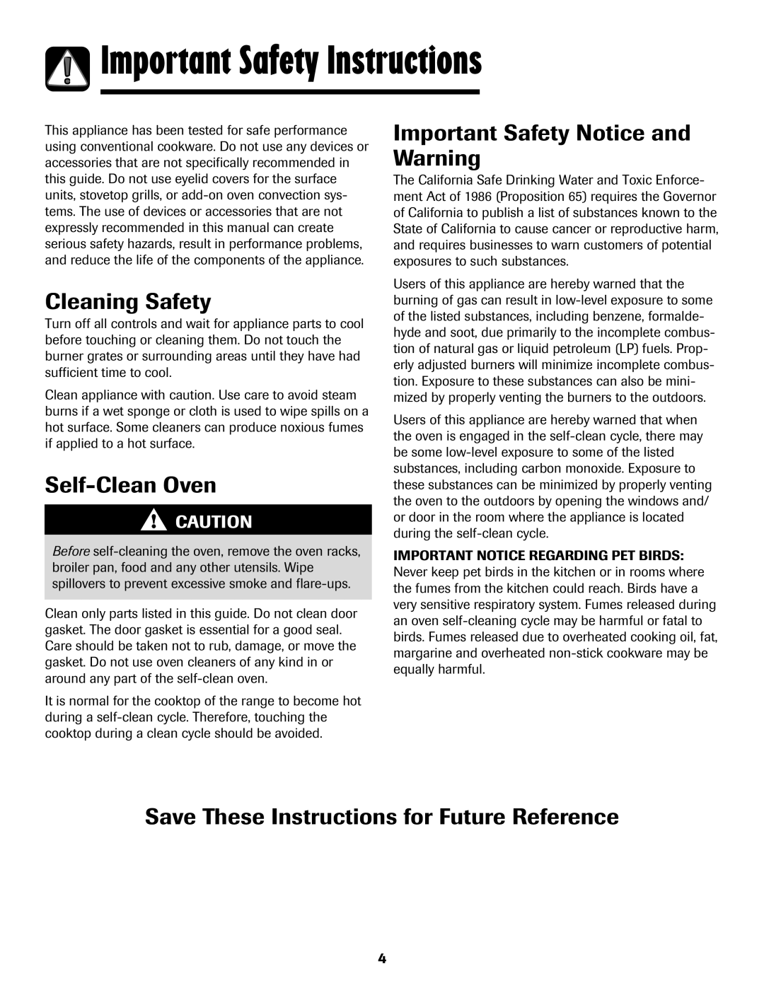 Amana AGR5835QDW important safety instructions Cleaning Safety, Self-Clean Oven, Important Safety Notice and Warning 