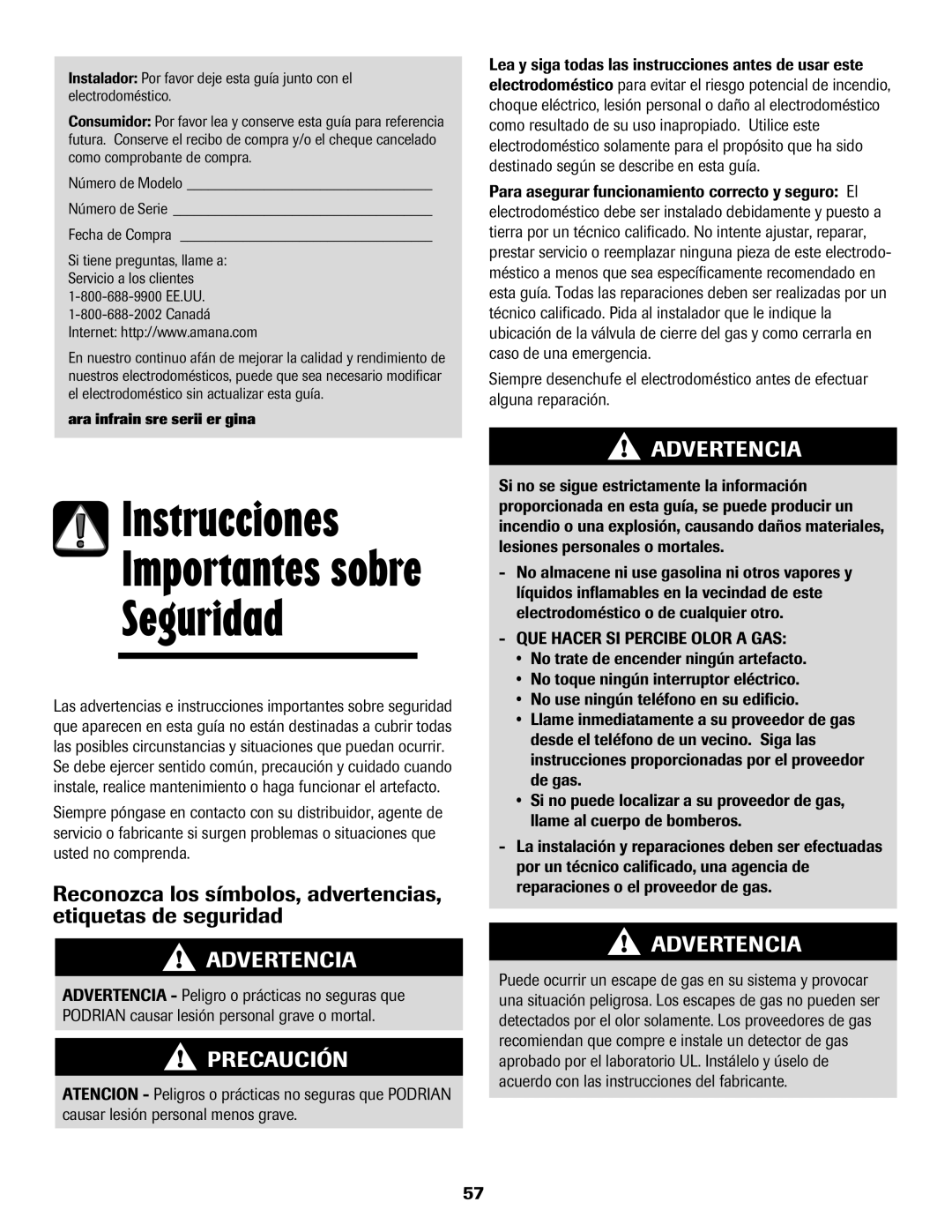 Amana AGR5835QDW important safety instructions Instrucciones, Seguridad 