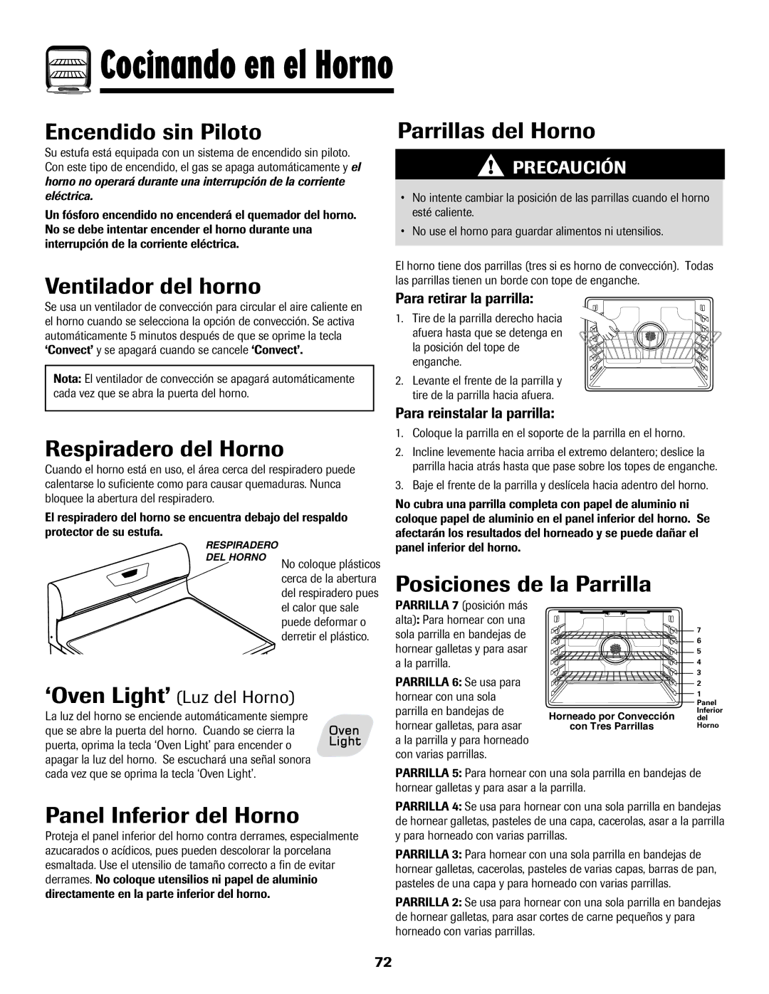 Amana AGR5835QDW Ventilador del horno, Parrillas del Horno, Respiradero del Horno, Posiciones de la Parrilla 