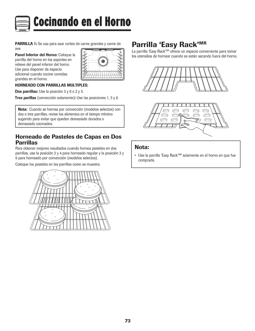 Amana AGR5835QDW important safety instructions Parrilla ‘Easy Rack’MR, Horneado de Pasteles de Capas en Dos Parrillas, Nota 