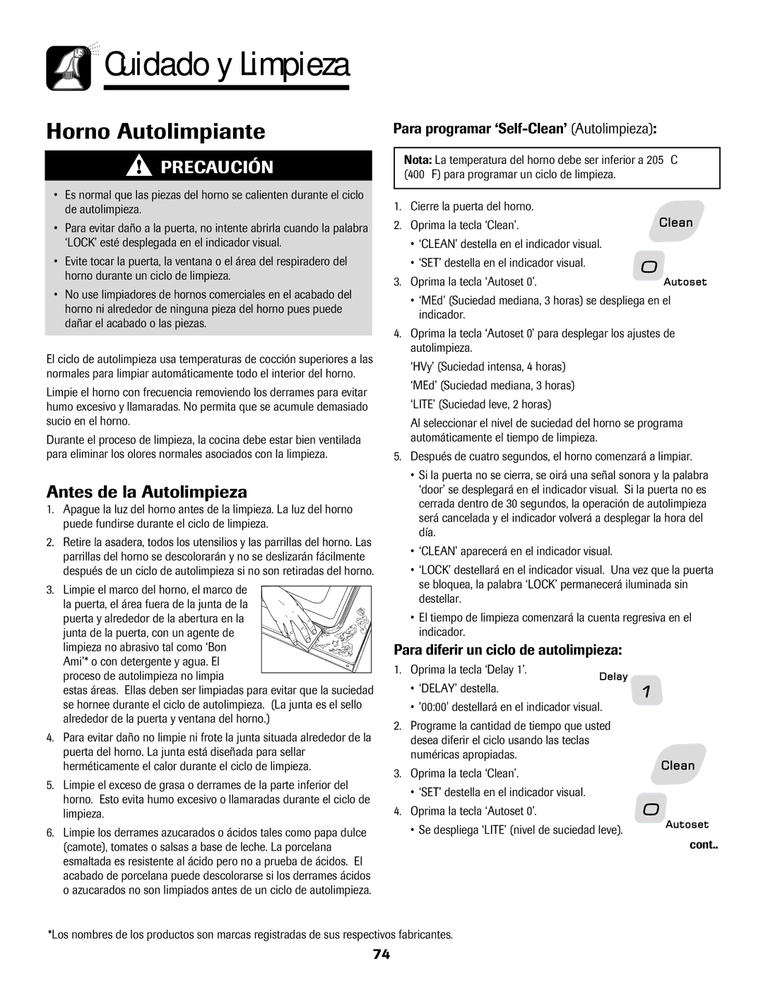 Amana AGR5835QDW Antes de la Autolimpieza, Para programar ‘Self-Clean’ Autolimpieza, Para diferir un ciclo de autolimpieza 