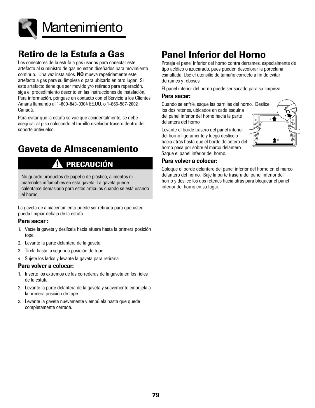 Amana AGR5835QDW Retiro de la Estufa a Gas, Gaveta de Almacenamiento, Para sacar, Para volver a colocar 