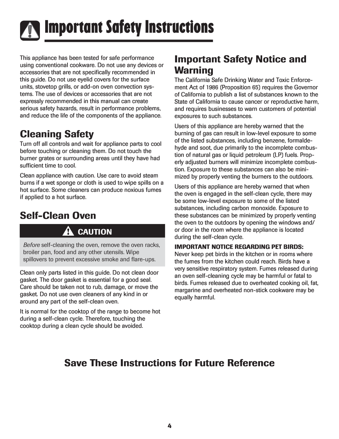 Amana AGR5835QDW Cleaning Safety, Self-Clean Oven, Important Safety Notice and Warning, Important Safety Instructions 