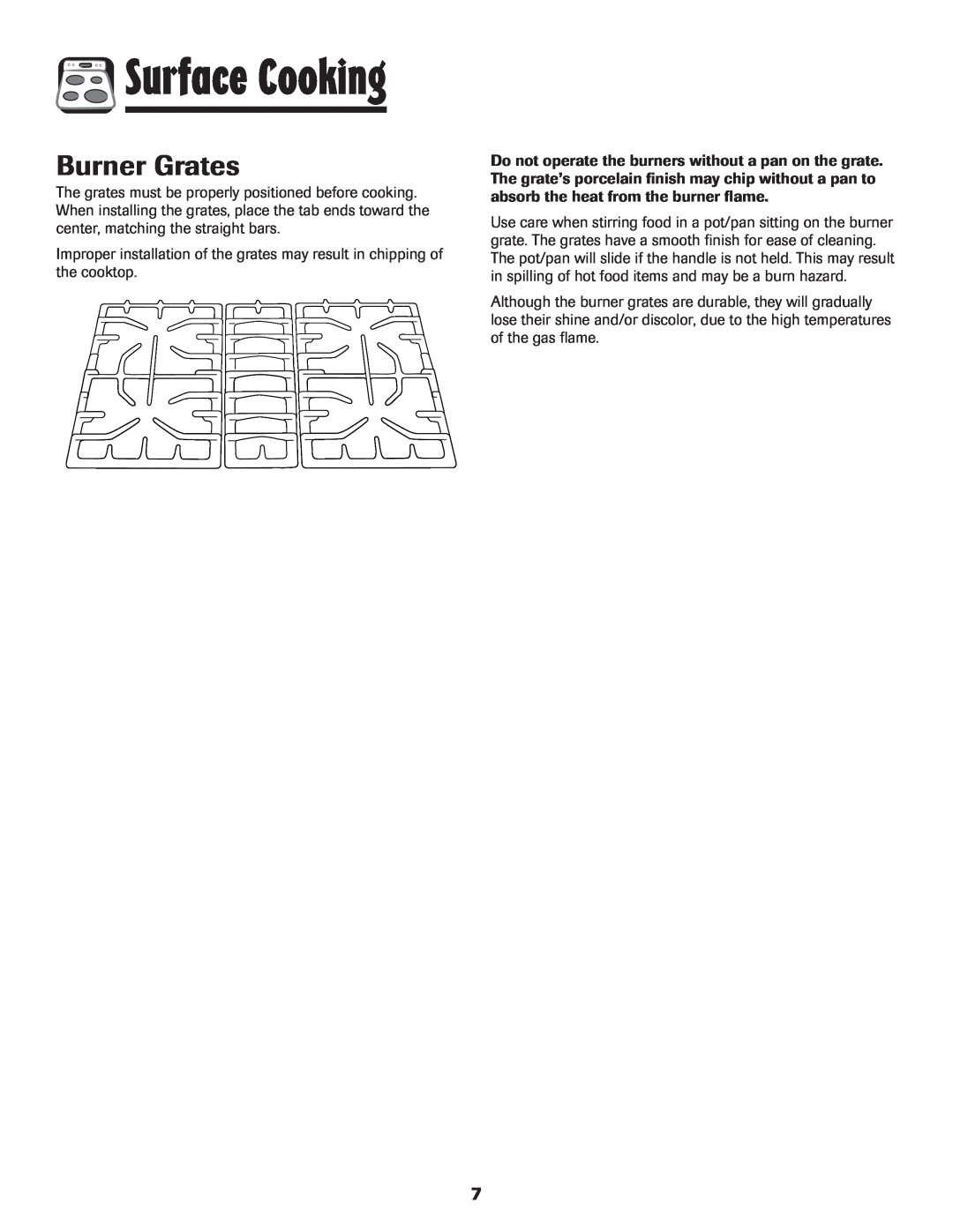Amana AGR5835QDW important safety instructions Surface Cooking, Burner Grates 