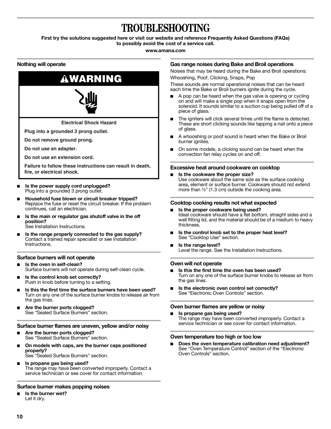 Amana AGR5844VDW warranty Troubleshooting 