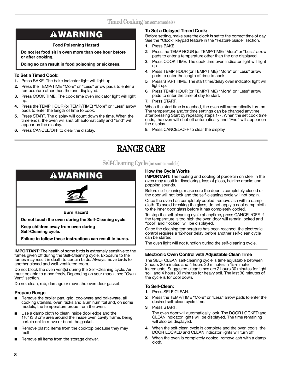 Amana AGR6011VDW warranty Range Care, Self-CleaningCycleonsomemodels 