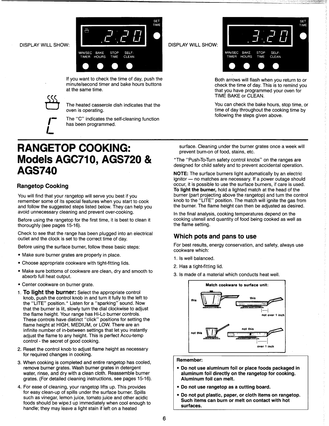 Amana AGS740, AGS720, AGC710 manual 