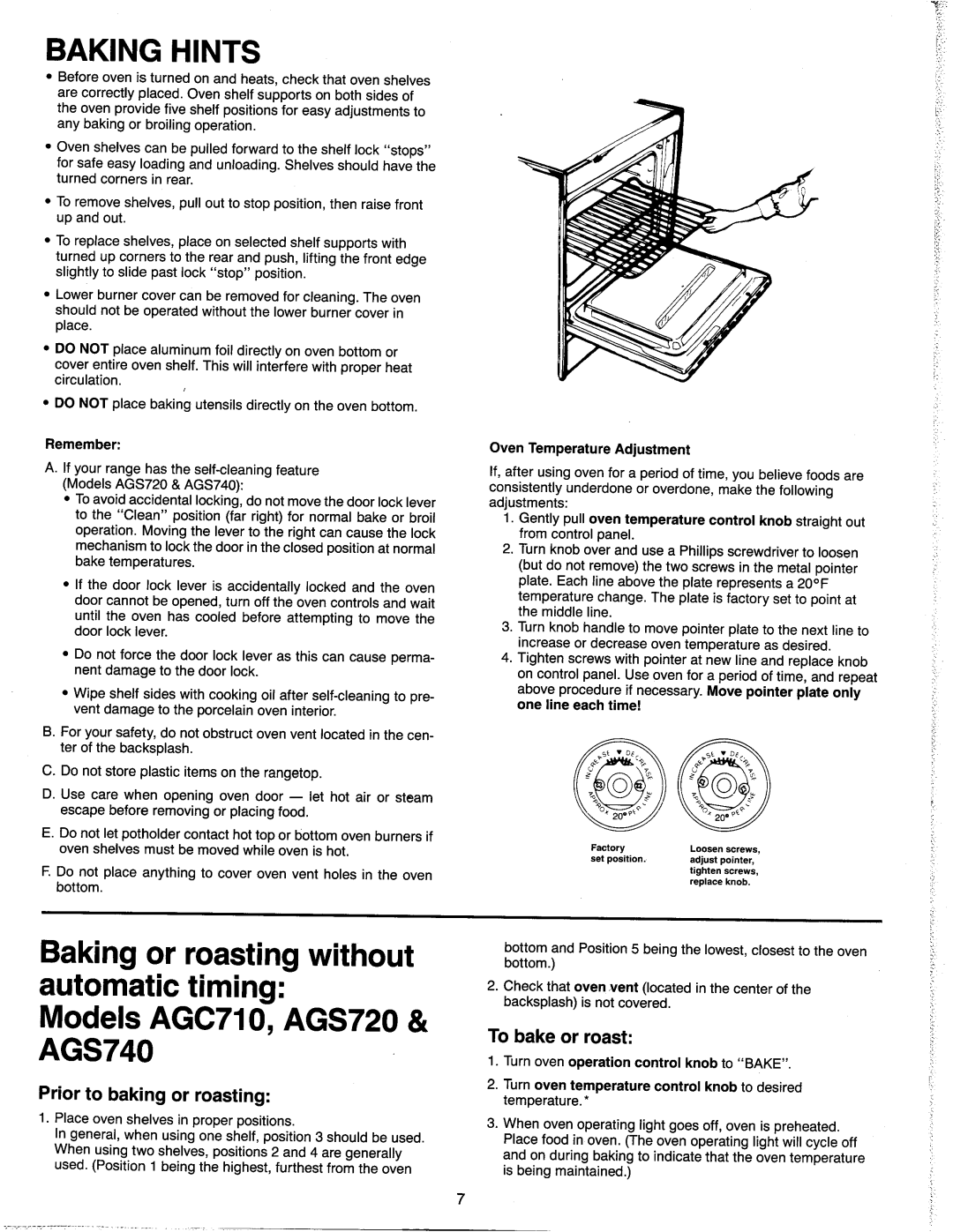 Amana AGS720, AGS740, AGC710 manual 