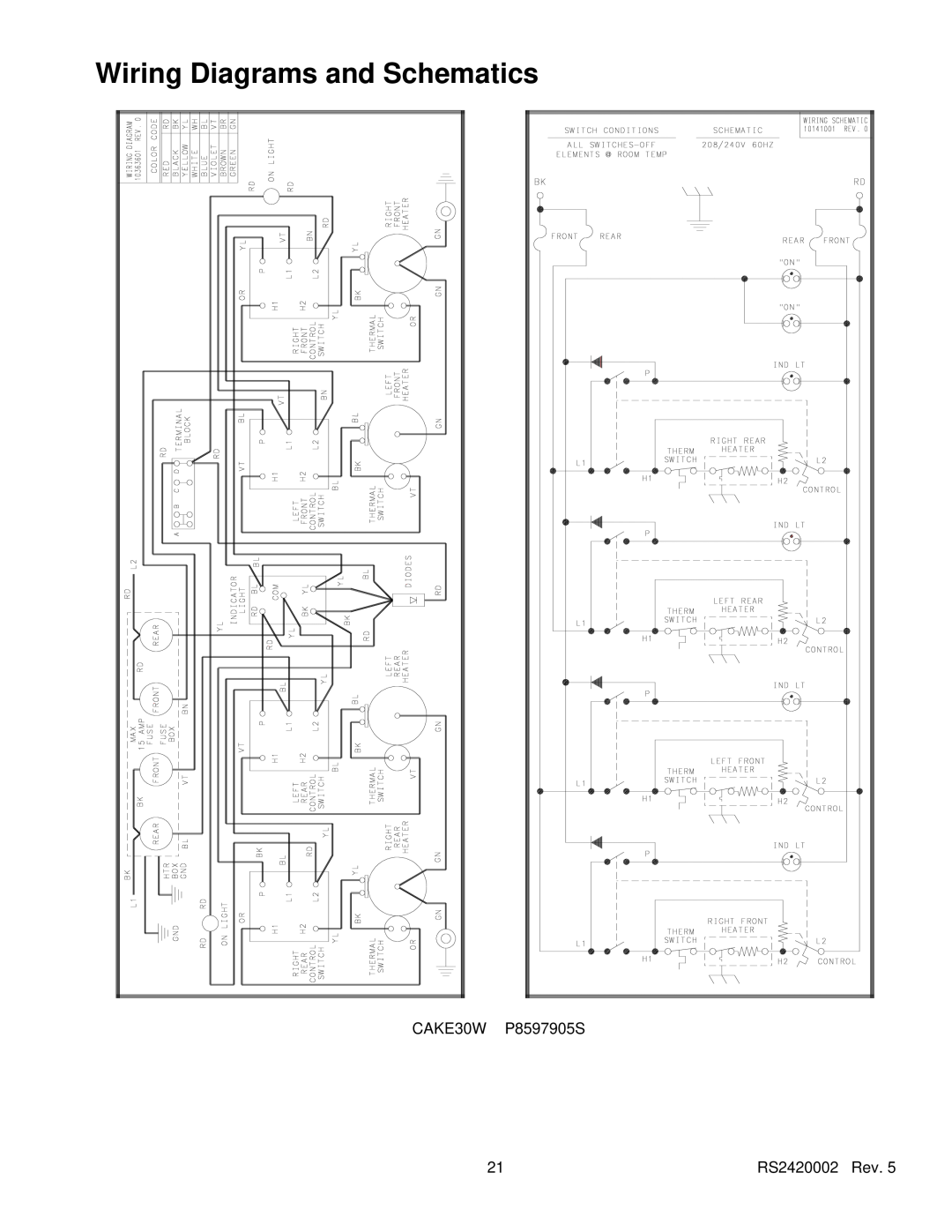 Amana AK2H30, AK2H36E2, AK2HW2, AK2T30/36E1/W1 service manual Wiring Diagrams and Schematics, CAKE30W, P8597905S, RS2420002 