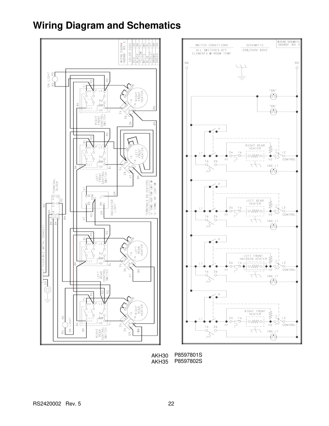 Amana AK2T30/36E1/W1 service manual Wiring Diagram and Schematics, AKH30 P8597801S AKH35 P8597802S, RS2420002 Rev 