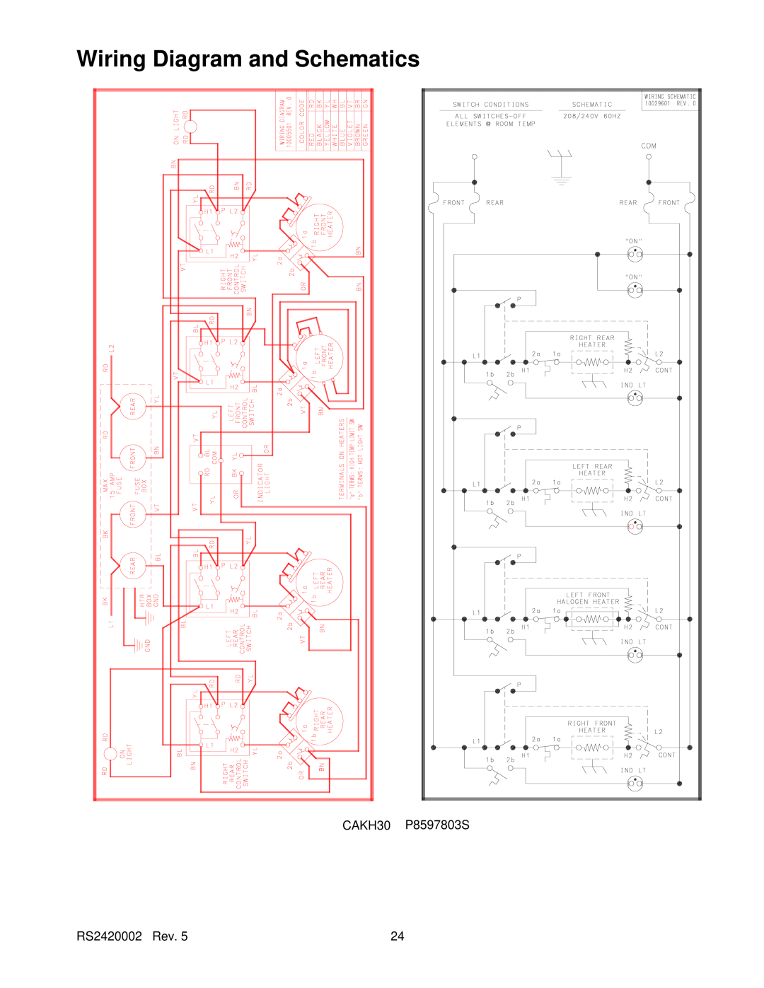 Amana AK2T30/36E1/W1, AK2H30, AK2H36E2, AK2HW2 service manual Wiring Diagram and Schematics, CAKH30 P8597803S, RS2420002 Rev 
