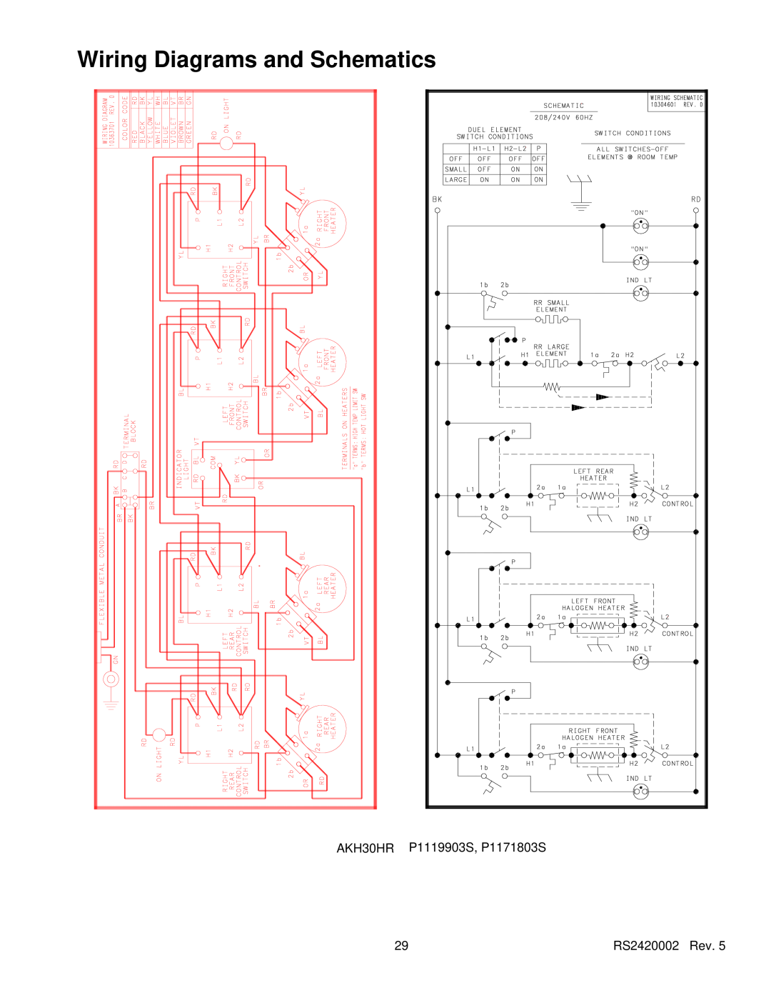 Amana AK2H30, AK2H36E2, AK2HW2, AK2T30/36E1/W1 Wiring Diagrams and Schematics, AKH30HR P1119903S, P1171803S, RS2420002 Rev 