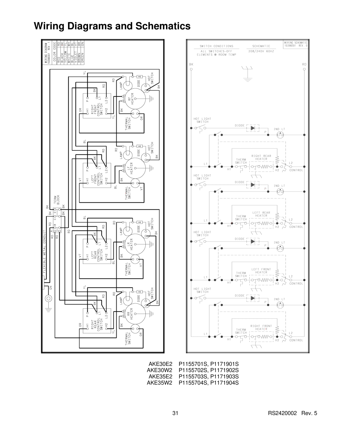 Amana AK2H30, AK2H36E2, AK2HW2 Wiring Diagrams and Schematics, AKE30E2, P1155701S, P1171901S, AKE30W2, AKE35E2, AKE35W2 