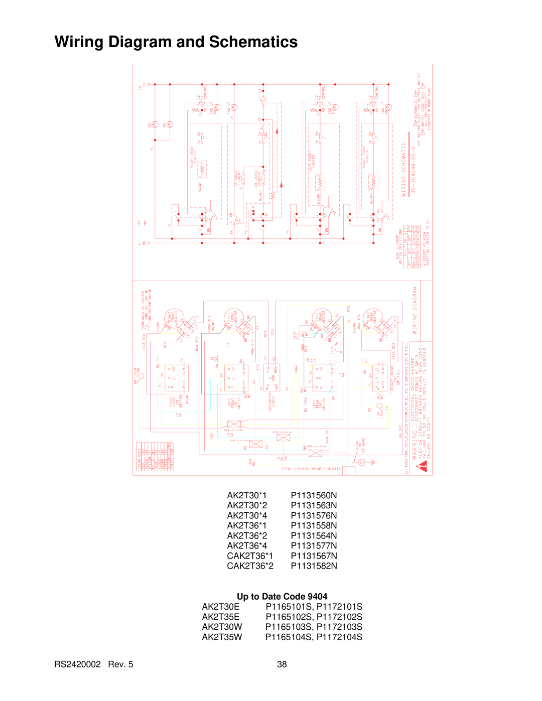 Amana AK2T30/36E1/W1, AK2H30, AK2H36E2, AK2HW2 service manual Wiring Diagram and Schematics, Up to Date Code 