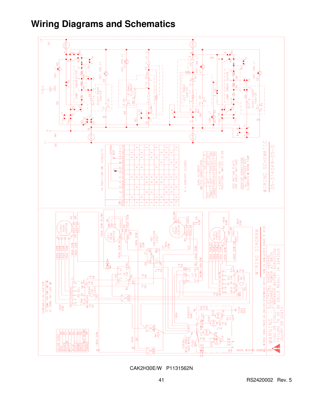 Amana AK2H30, AK2H36E2, AK2HW2, AK2T30/36E1/W1 Wiring Diagrams and Schematics, CAK2H30E/W P1131562N, RS2420002 Rev 
