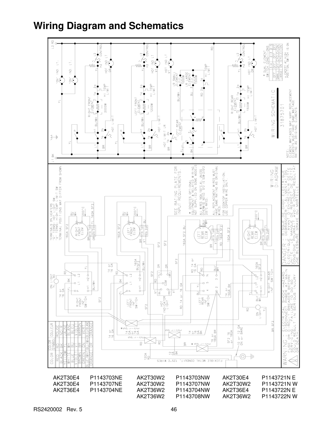 Amana AK2T30/36E1/W1, AK2H30, AK2H36E2, AK2HW2 service manual Wiring Diagram and Schematics 